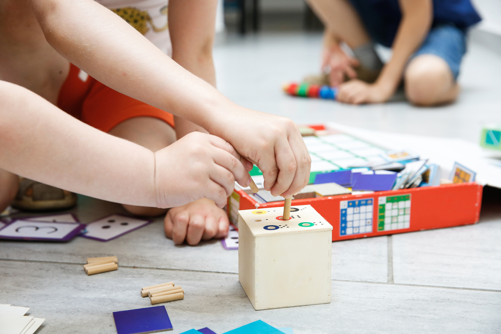 Kids with blocks - Montessori education