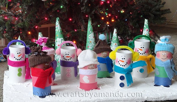 Cardboard-Tube-Children-Snowmen