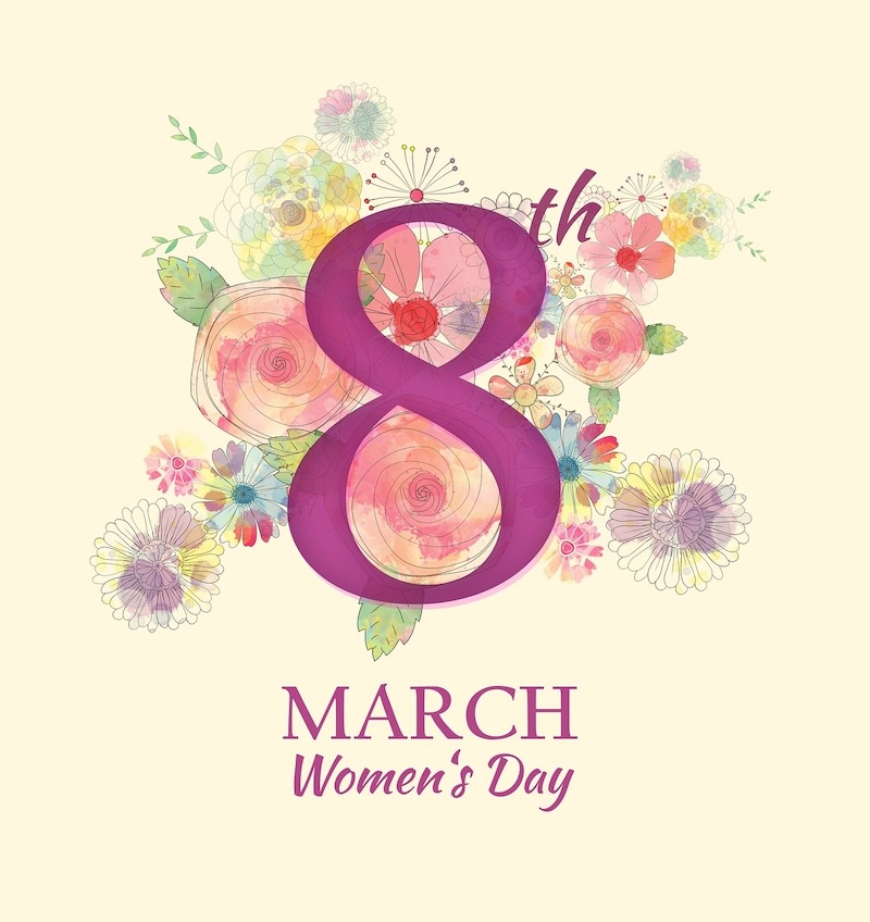 8th March International Women's Day with flowers on the background